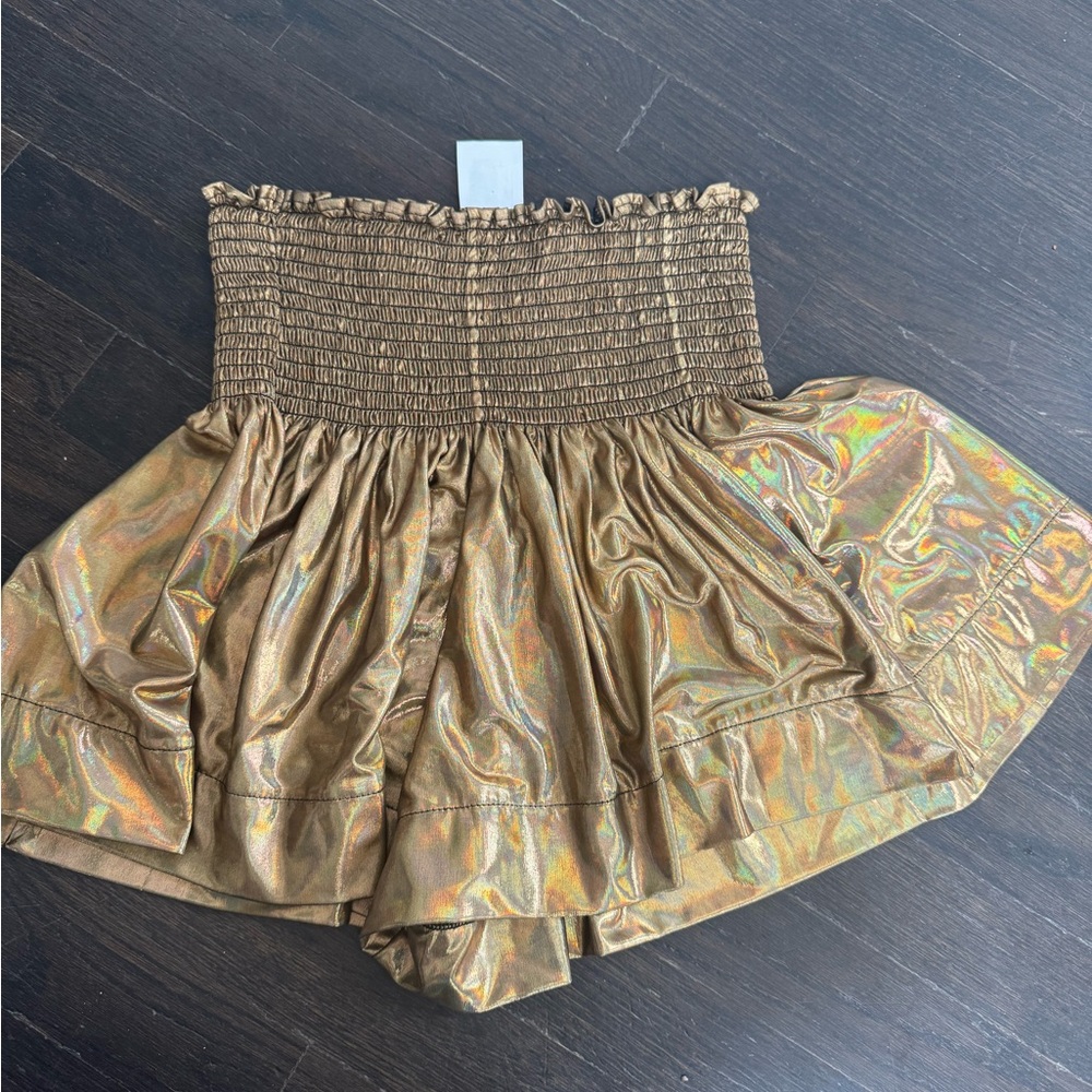 gold mini skirt